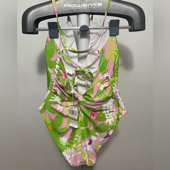 Trina Turk La Palma Convertible Twist Back High Leg One Piece Swim Multi Size 14 - Picture 2 of 5